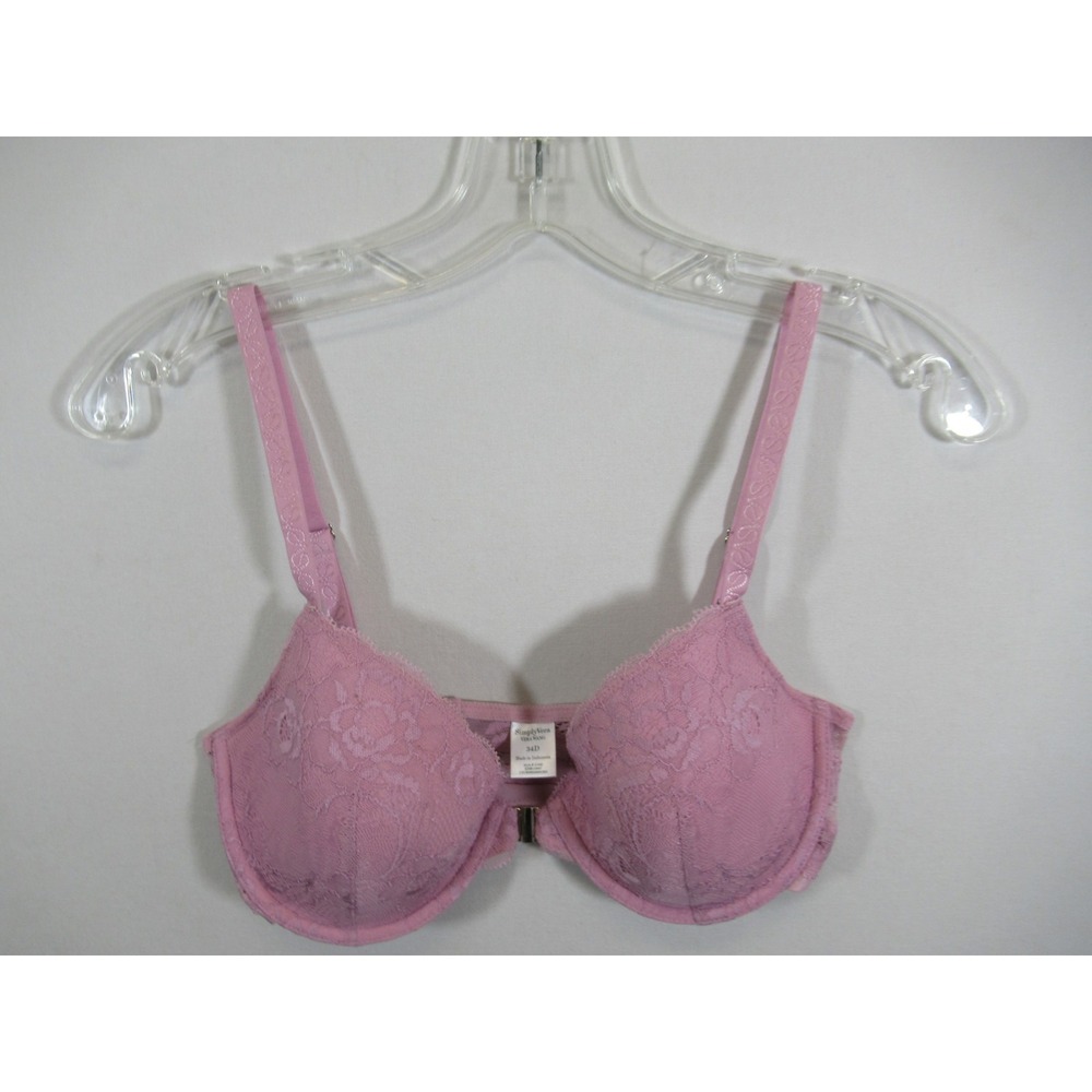 Simply Vera Wang Convertible Lace Bra 34D Pink Underwire Front Close